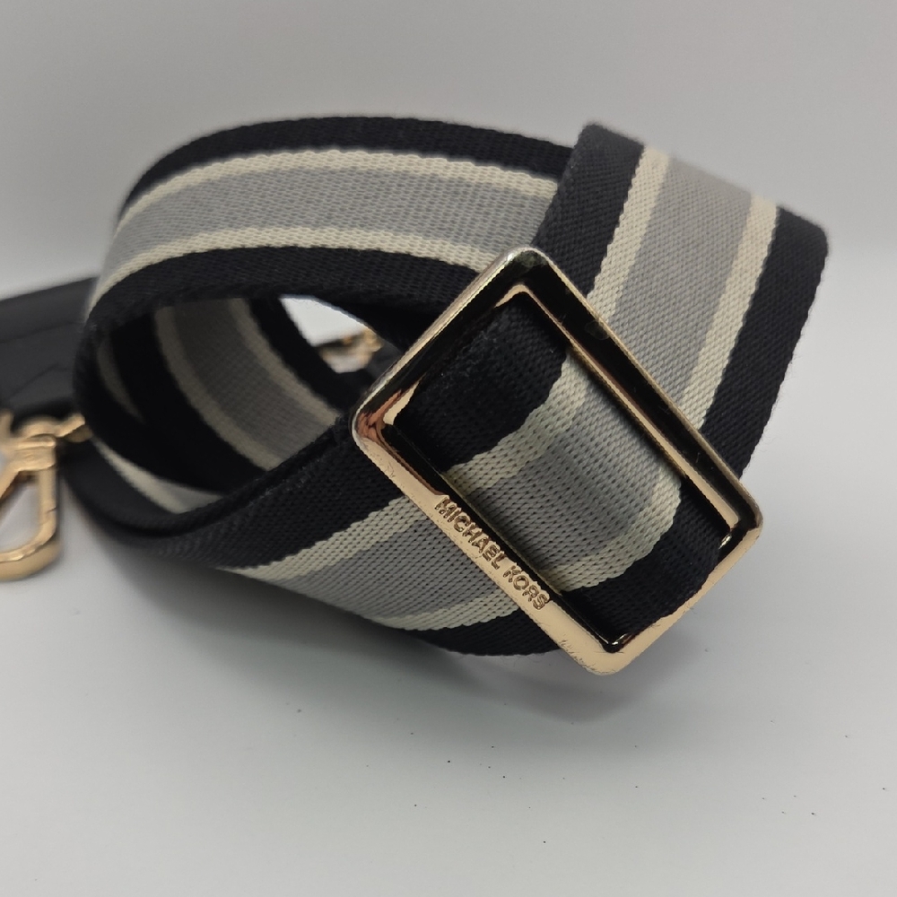 Michael Kors Black and Gray Striped Strap with Gold Buckle